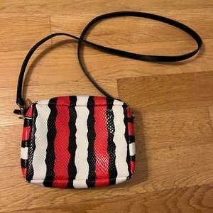 RARE Clare V. Embossed Leather Crossbody Bag in Red / Black / White